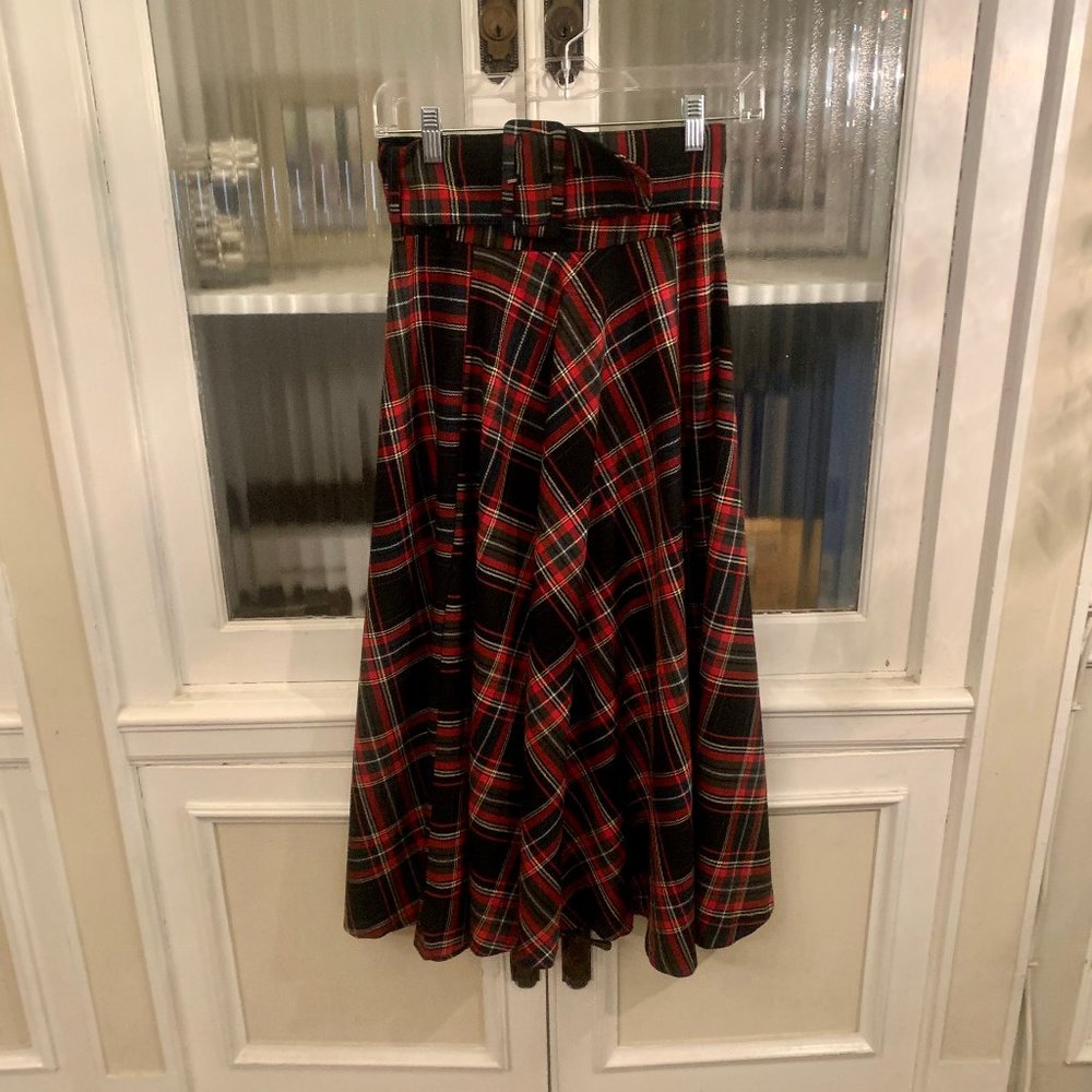 Zara Belted Holiday Plaid Skirt XS
